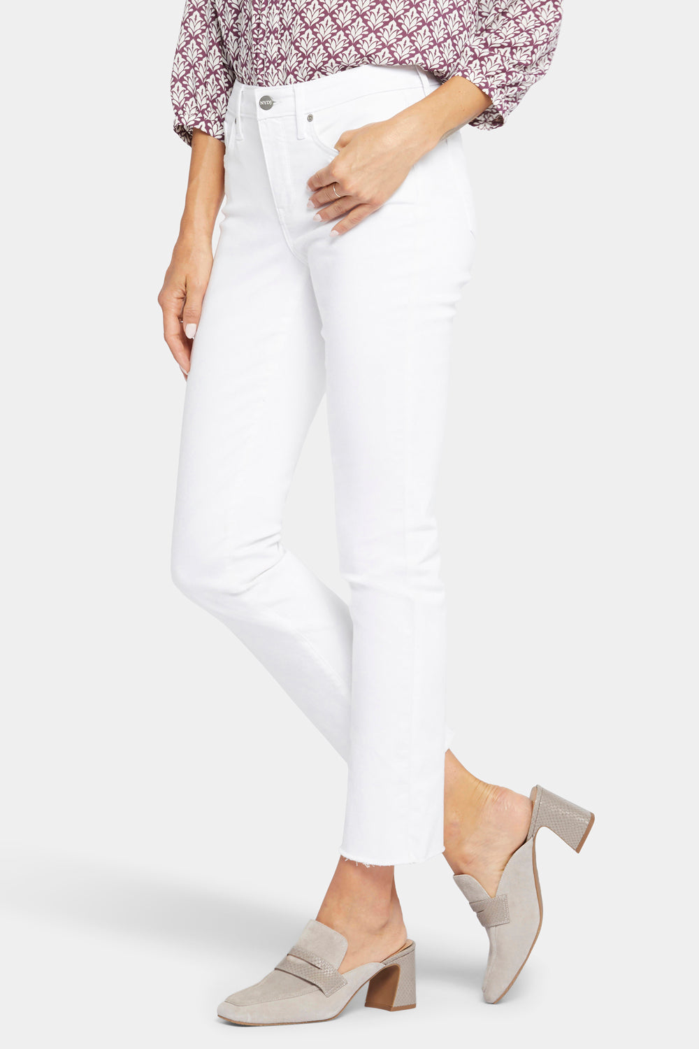 NYDJ Sheri Slim Ankle Jeans With Frayed Hems - Optic White