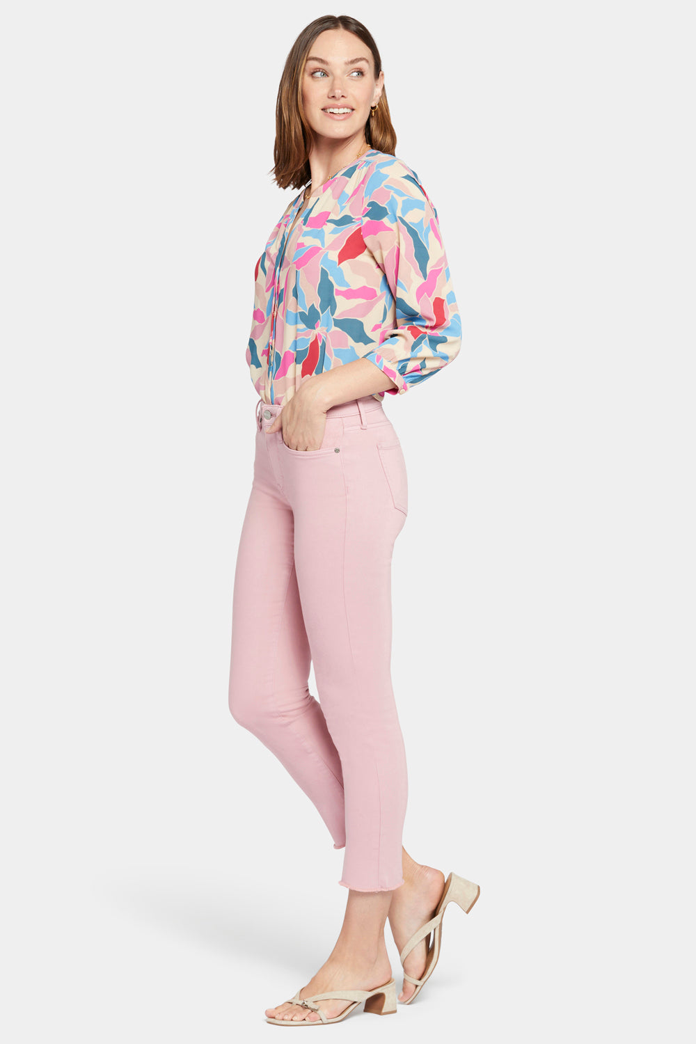 NYDJ Sheri Slim Ankle Jeans With Frayed Hems - Vintage Pink