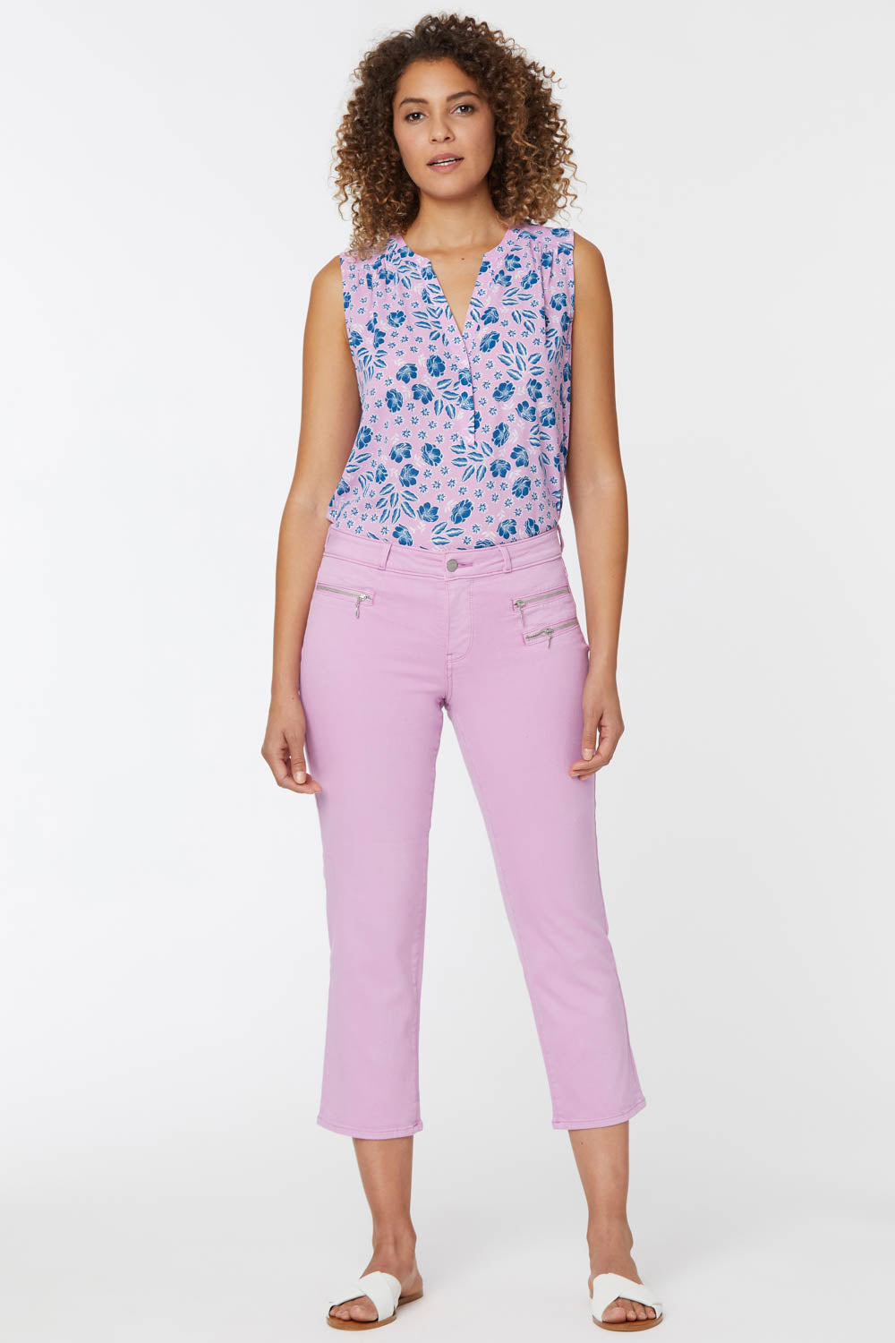 NYDJ Relaxed Piper Crop Jeans With Zipper Detail - Pink Lilac