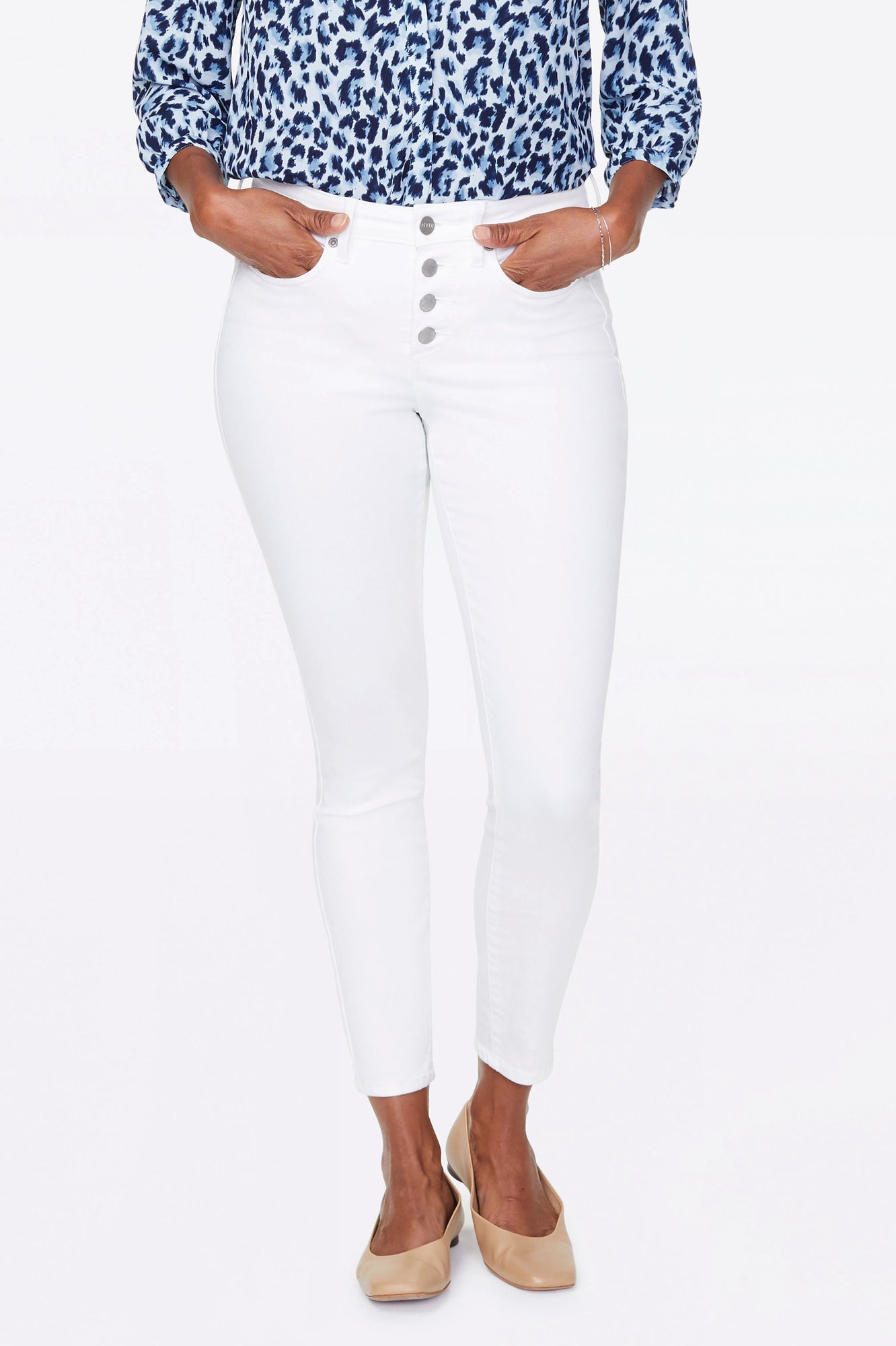 NYDJ Ami Skinny Ankle Jeans With Exposed Button Fly - Optic White