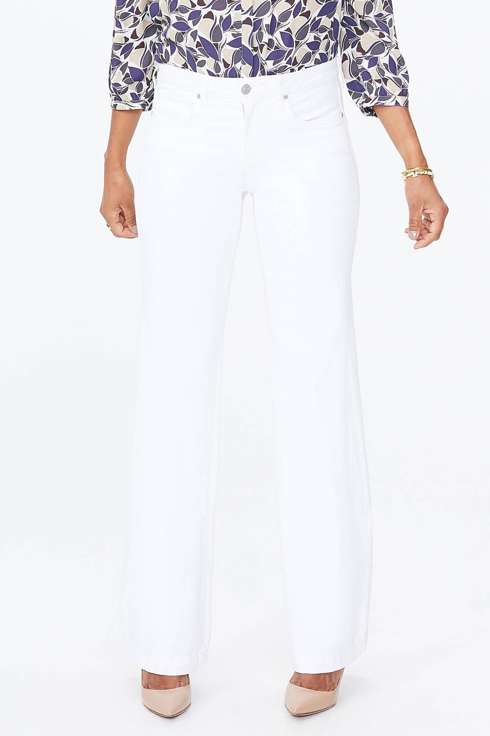 NYDJ Wide Leg Trouser Jeans With Clean Hem - Optic White