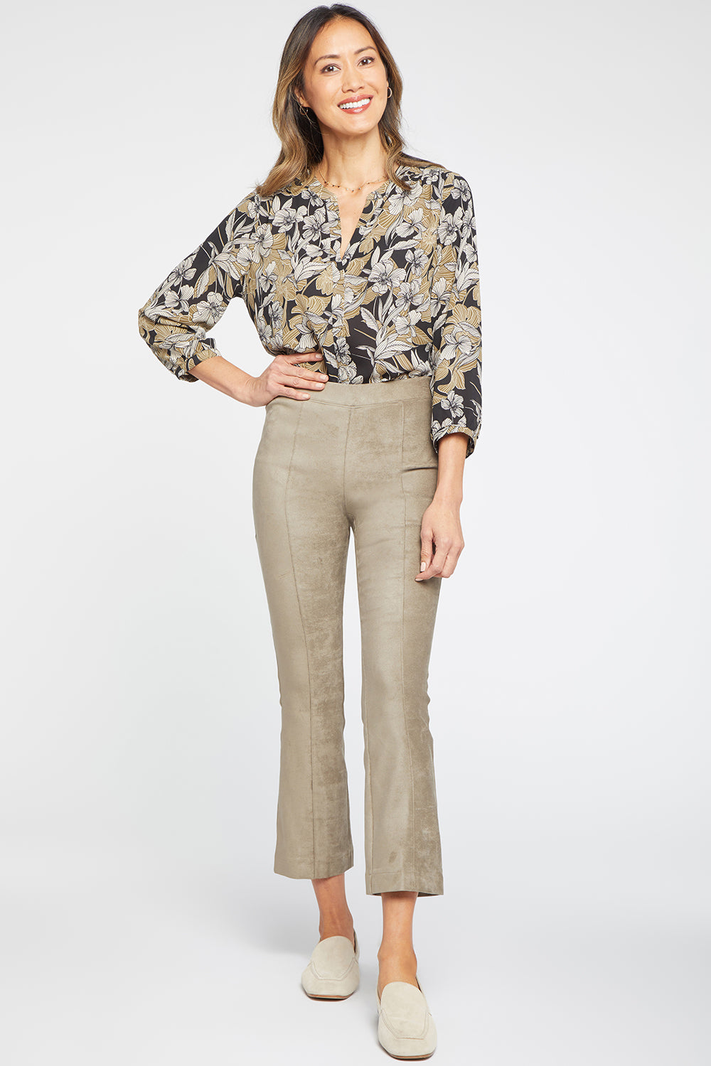 NYDJ Slim Bootcut Pull-On Pants In Stretch Faux Suede - Saddlewood