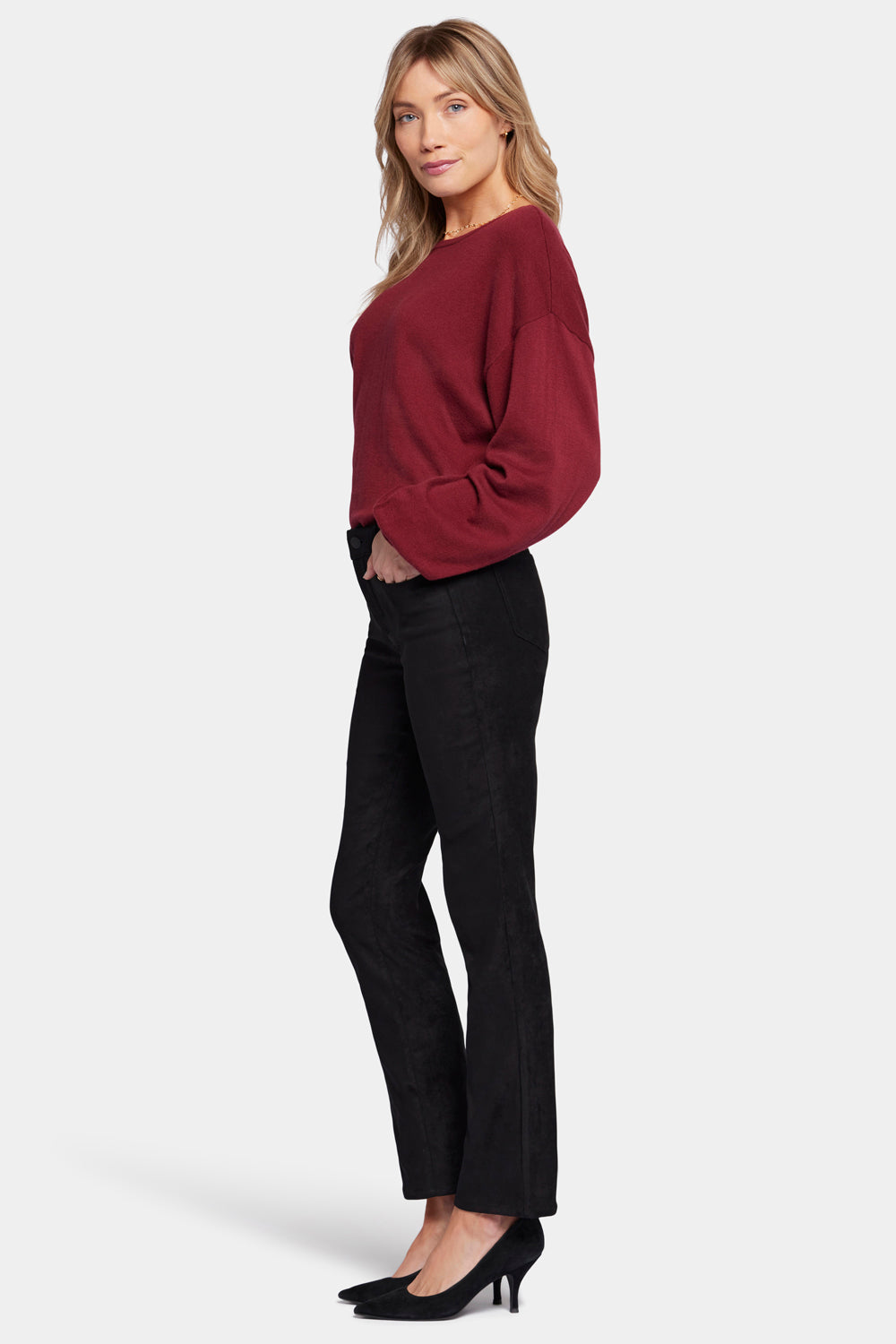 NYDJ Sheri Slim Pants In Stretch Faux Suede - Black