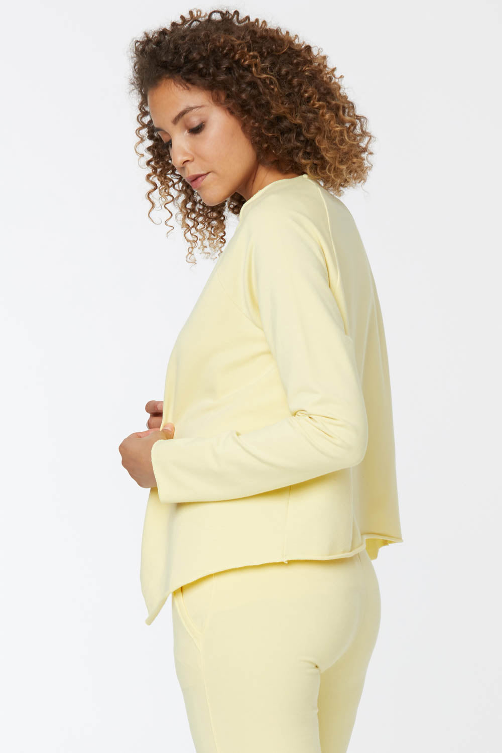 NYDJ Open Front Sweatshirt Jacket Forever Comfort™ Collection - Yellow Daisy
