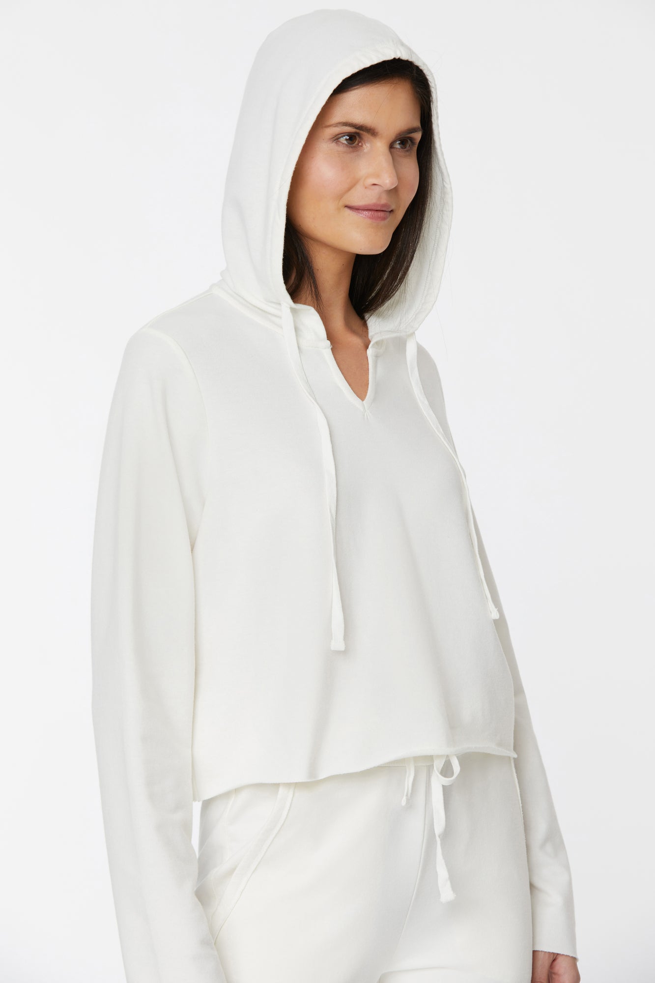 NYDJ Cropped Pullover Hoodie Forever Comfort™ Collection - Vanilla