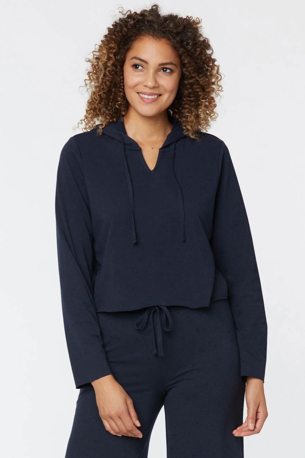 NYDJ Cropped Pullover Hoodie Forever Comfort™ Collection - Oxford Navy