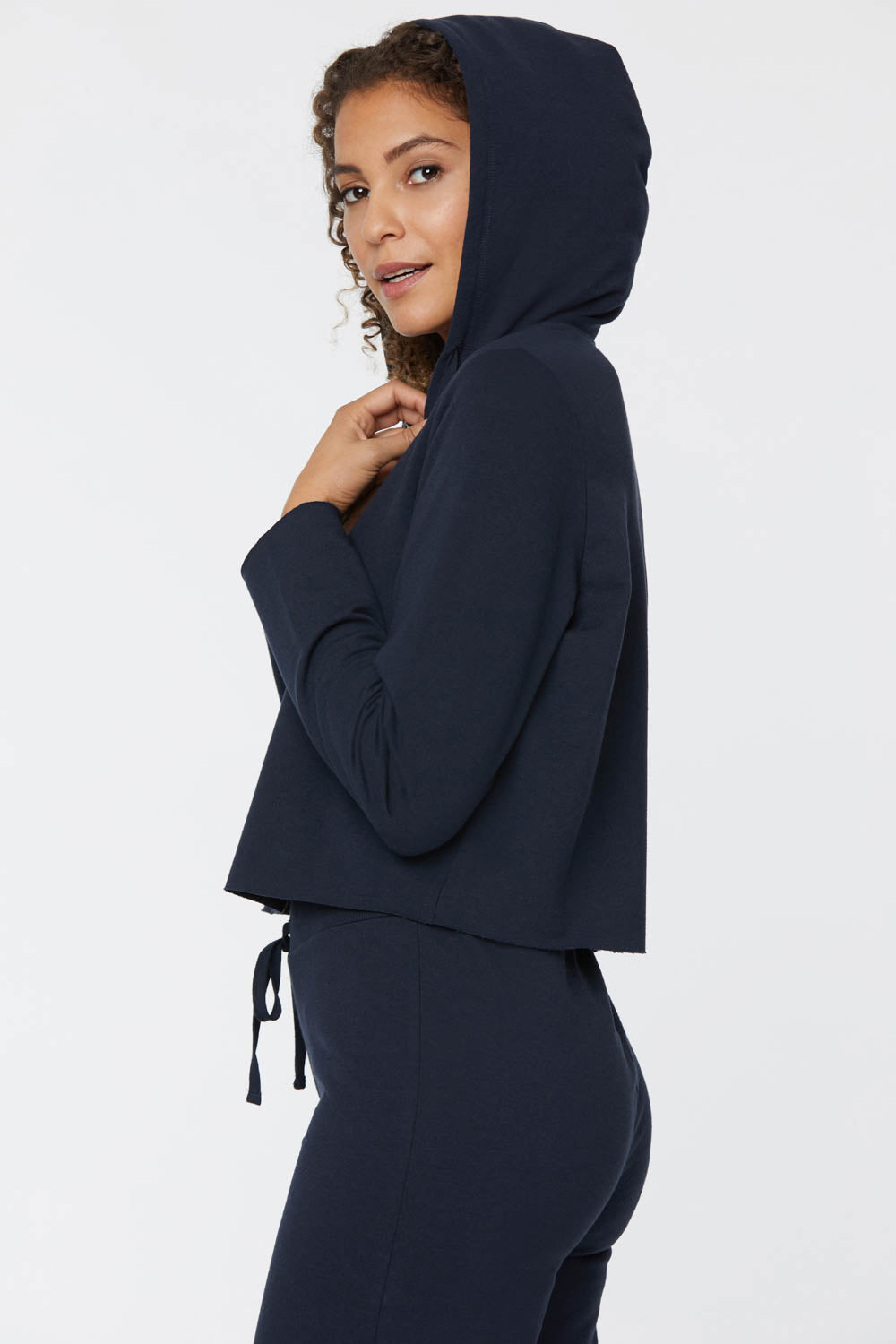 NYDJ Cropped Pullover Hoodie Forever Comfort™ Collection - Oxford Navy