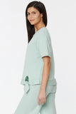 NYDJ Short Sleeved Tie Front Sweatshirt Forever Comfort™ Collection - Sunkissed Sage