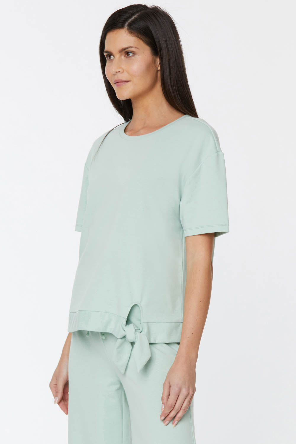 NYDJ Short Sleeved Tie Front Sweatshirt Forever Comfort™ Collection - Sunkissed Sage