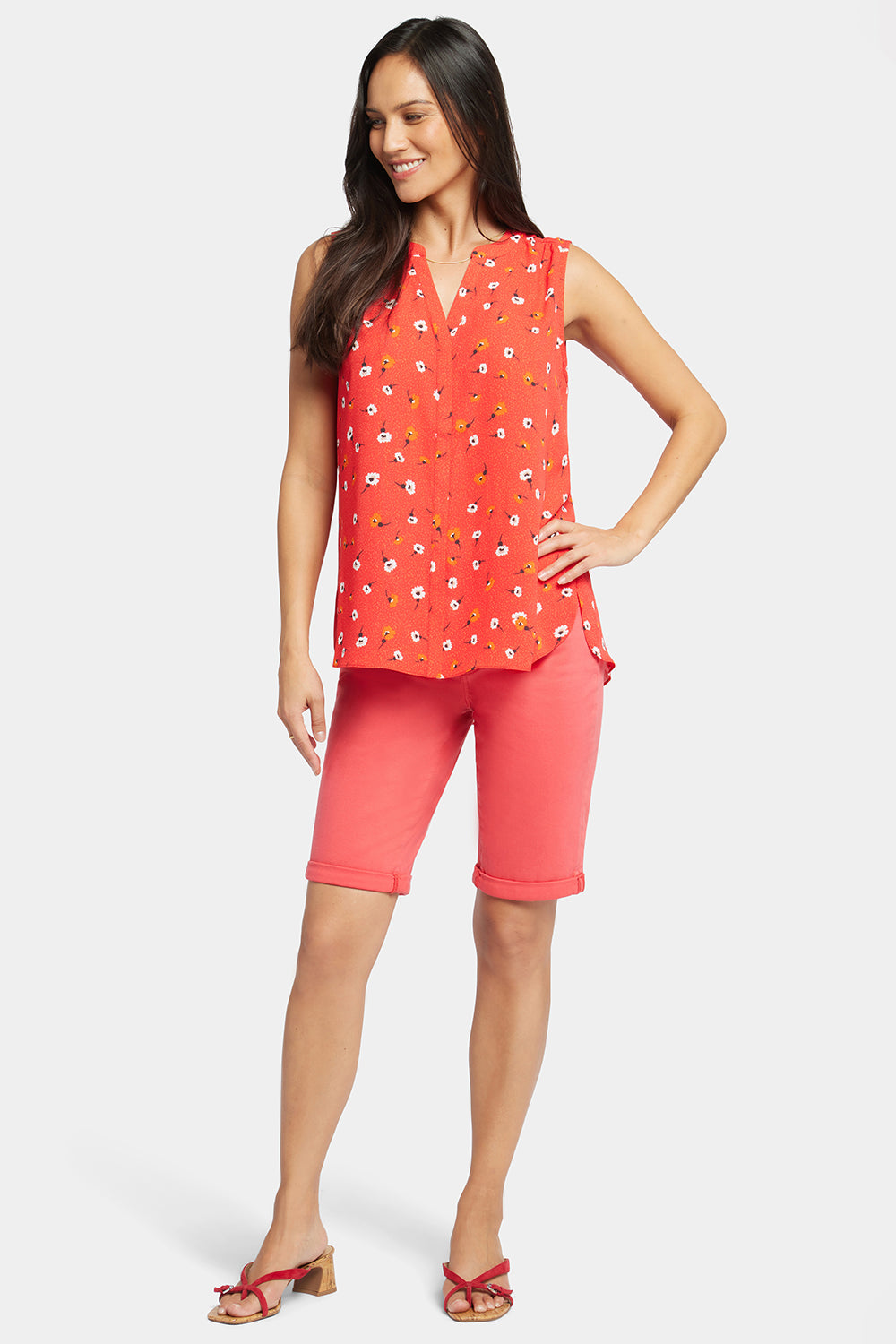 NYDJ Sleeveless Pintuck Blouse  - Red Haven