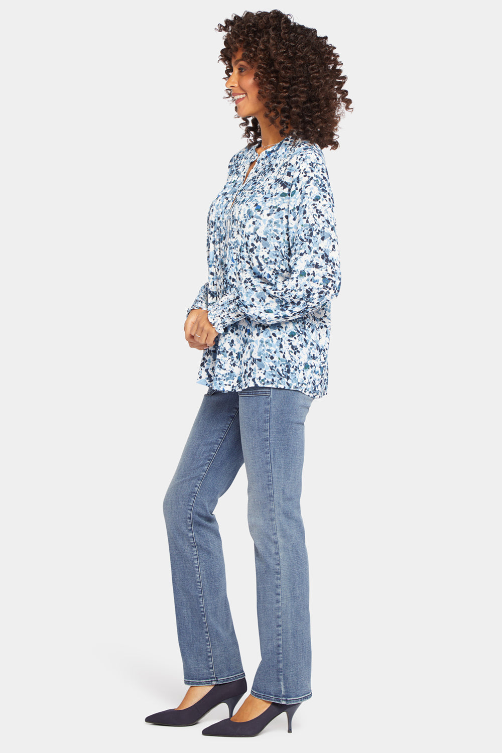 NYDJ Pleated Peasant Blouse  - Blue Canyon