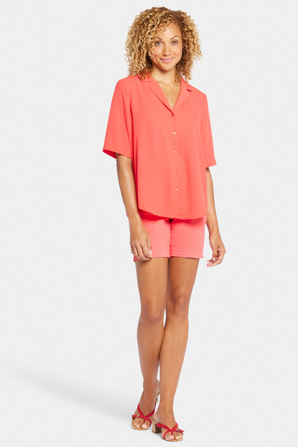 NYDJ Gabrielle Short Sleeved Blouse  - Red Fox