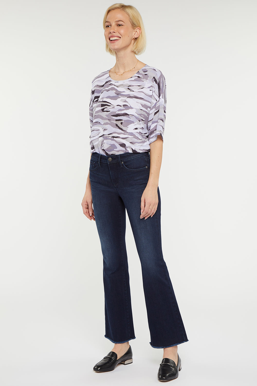 NYDJ Ava Flared Ankle Jeans With Frayed Hems - Rapture