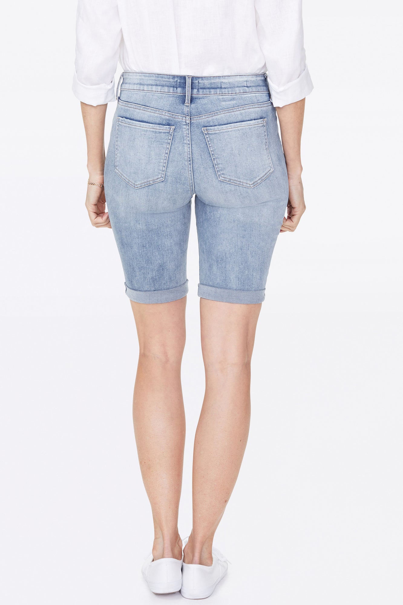 NYDJ Briella 11 Inch Denim Shorts With Double-Button Waistband And Roll Cuffs - Biscayne