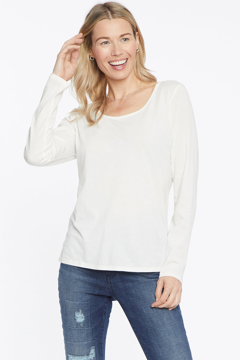 NYDJ Long Sleeved Scoopneck Tee Forever Comfort™ Collection - Vanilla