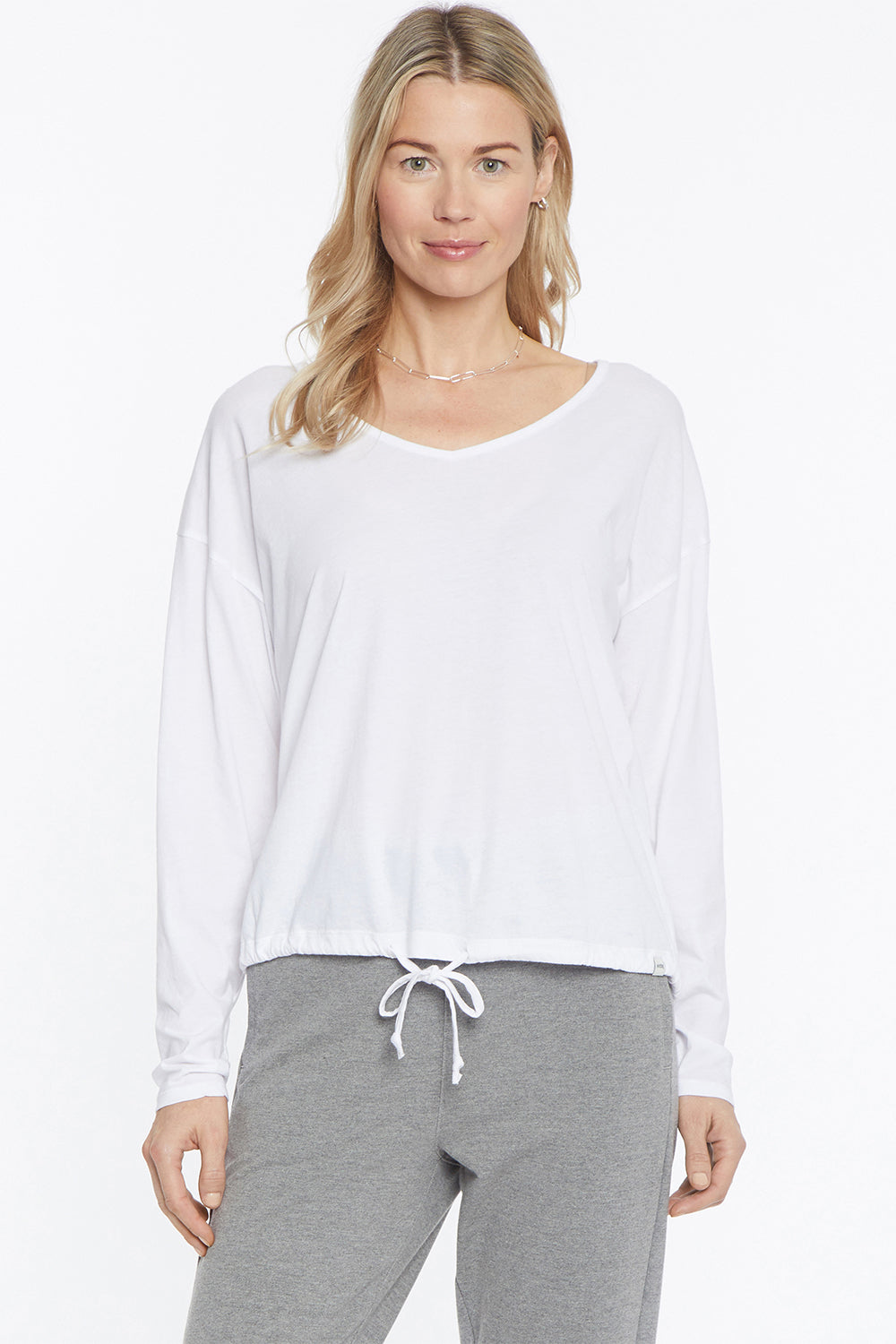 NYDJ Long Sleeved Drawstring Tee Forever Comfort™ Collection - Optic White