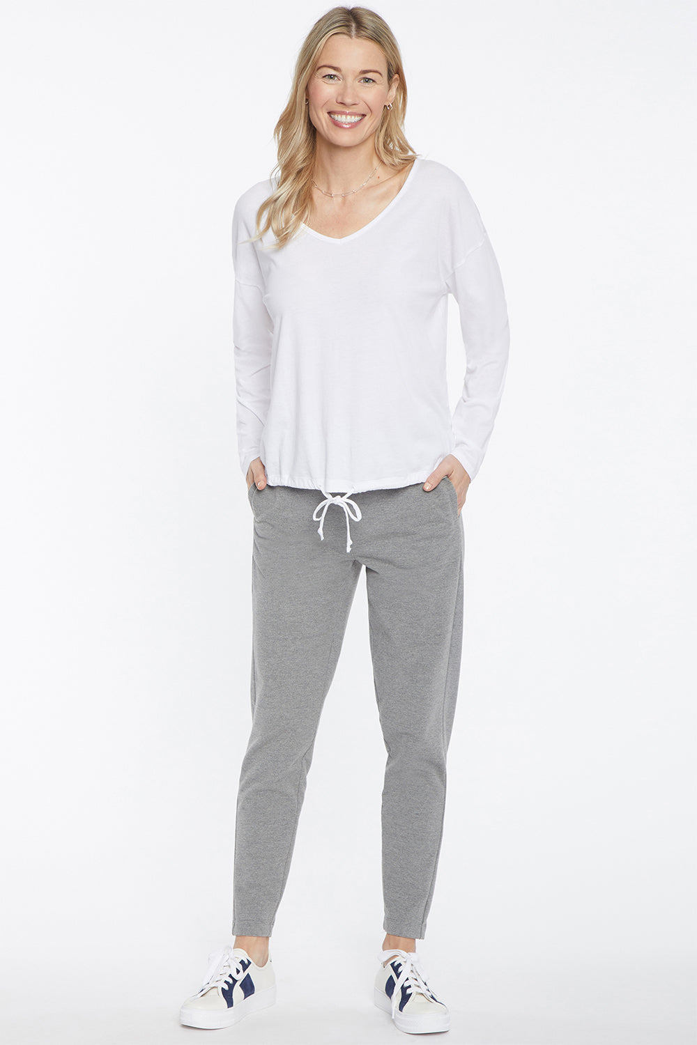 NYDJ Long Sleeved Drawstring Tee Forever Comfort™ Collection - Optic White