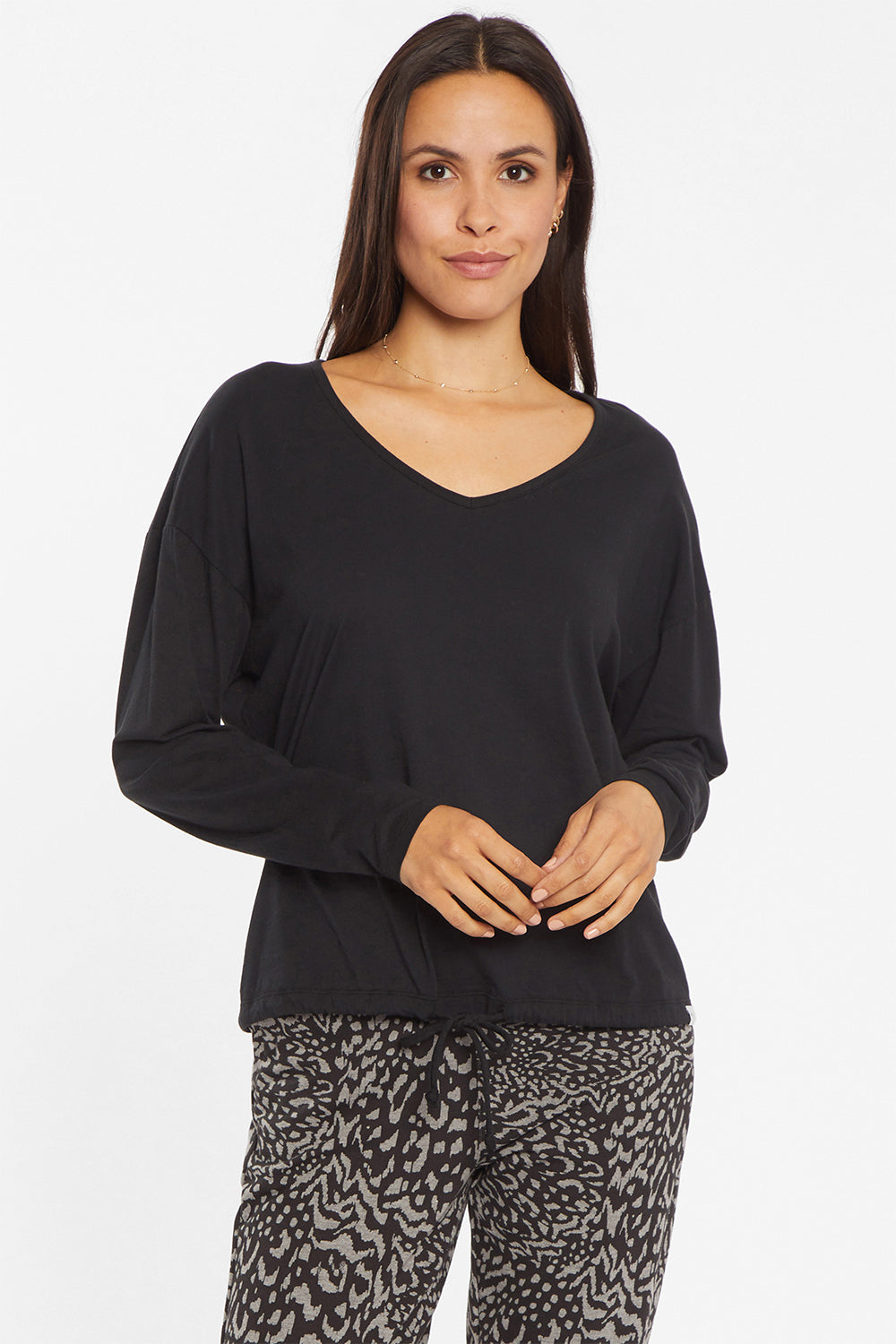 NYDJ Long Sleeved Drawstring Tee Forever Comfort™ Collection - Black