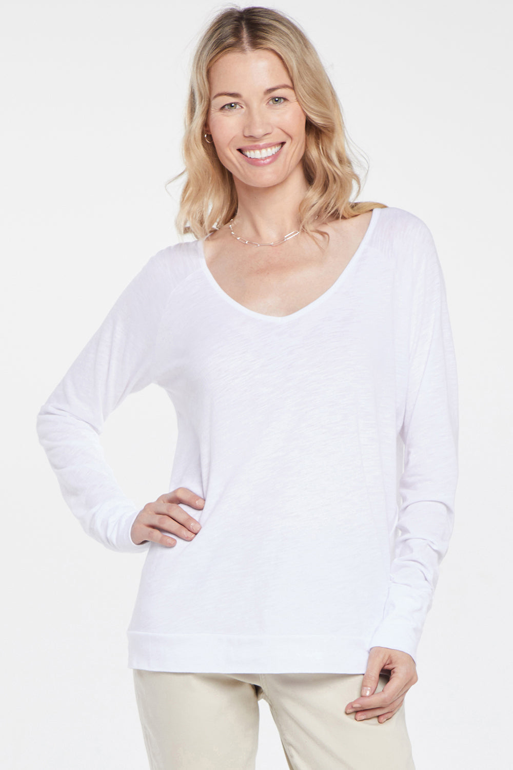 NYDJ Long Sleeved V-Neck Tee Forever Comfort™ Collection - Optic White
