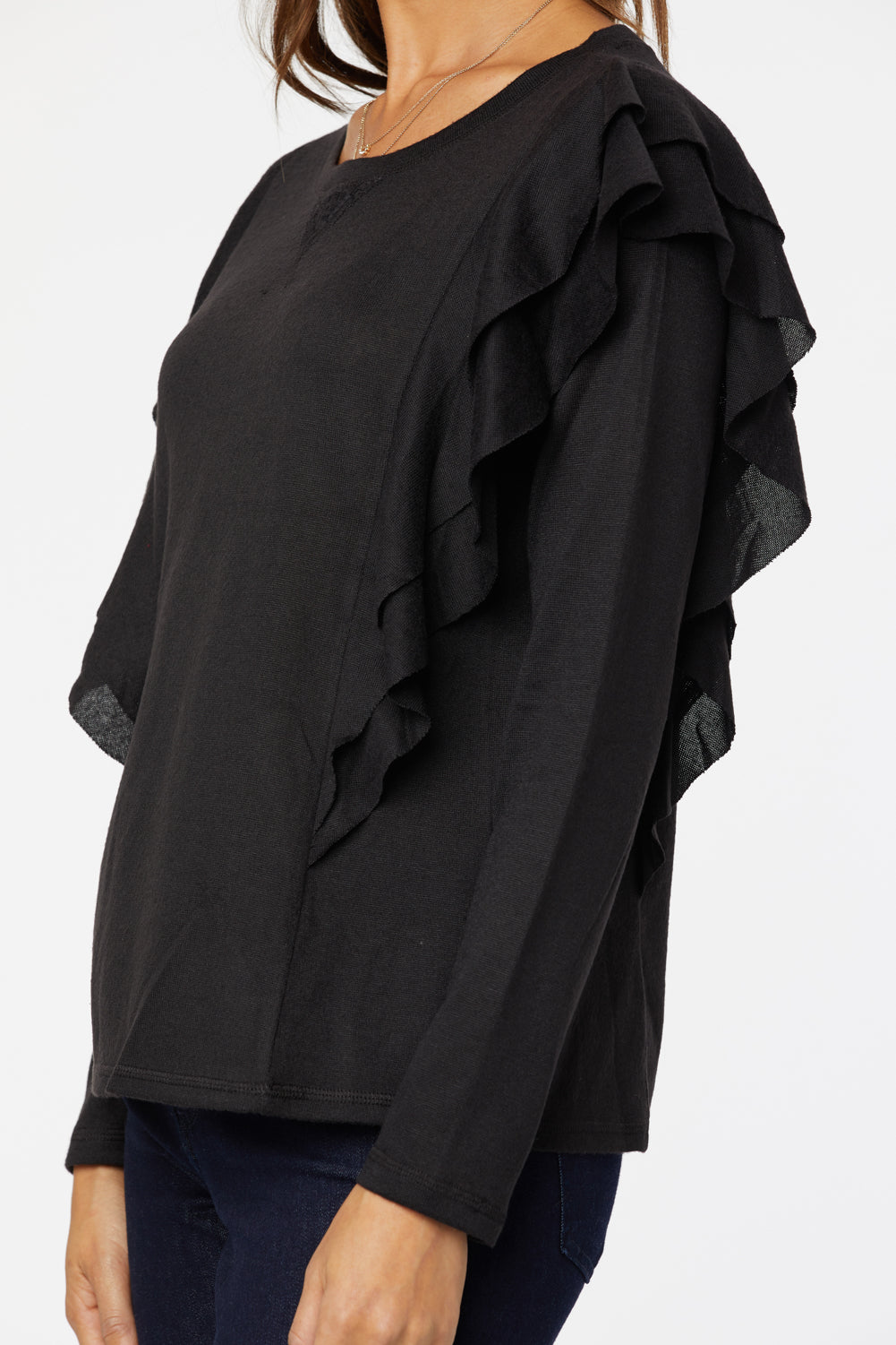 NYDJ Ruffled Long Sleeved Top  - Black Combo