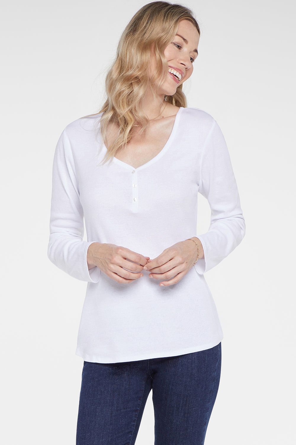 NYDJ Ribbed Long Sleeved Henley Forever Comfort™ Collection - Optic White