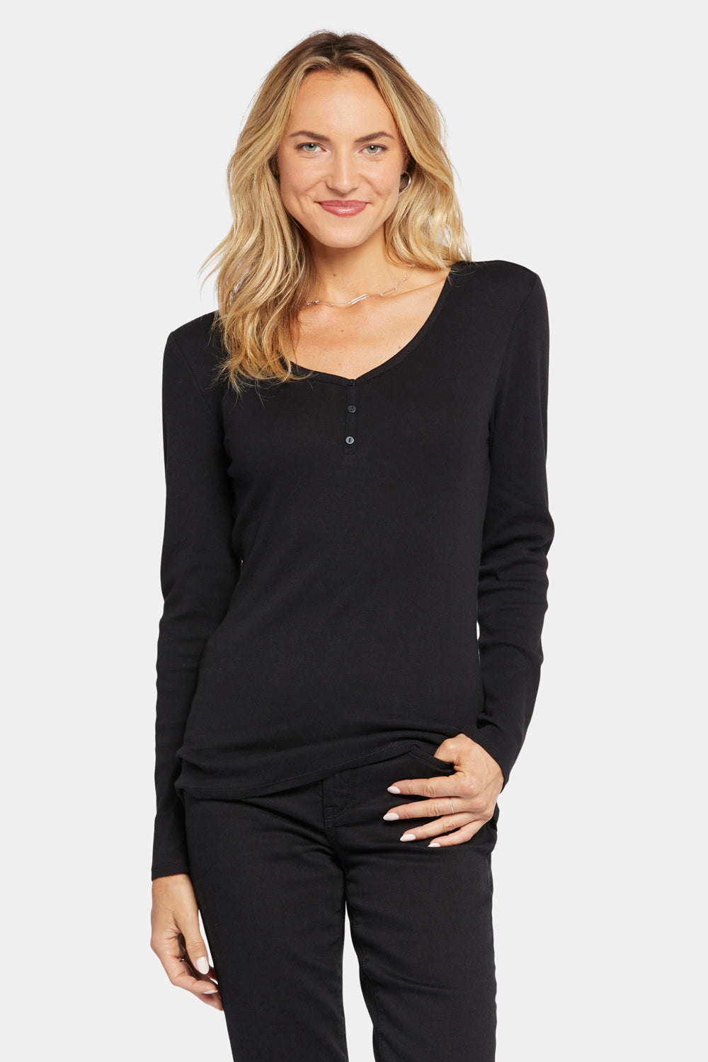 NYDJ Ribbed Long Sleeved Henley Forever Comfort™ Collection - Black