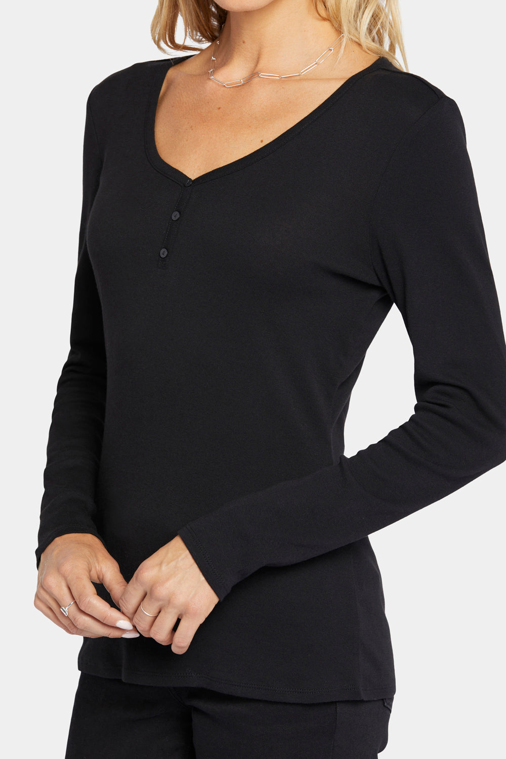 NYDJ Ribbed Long Sleeved Henley Forever Comfort™ Collection - Black