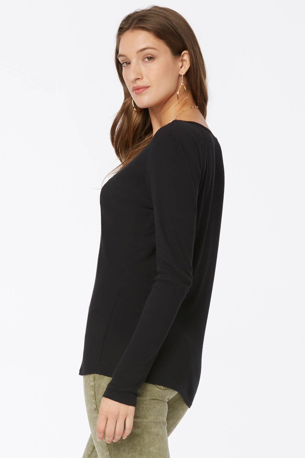 NYDJ Long Sleeved Ribbed Scoopneck Tee Forever Comfort™ Collection - Black