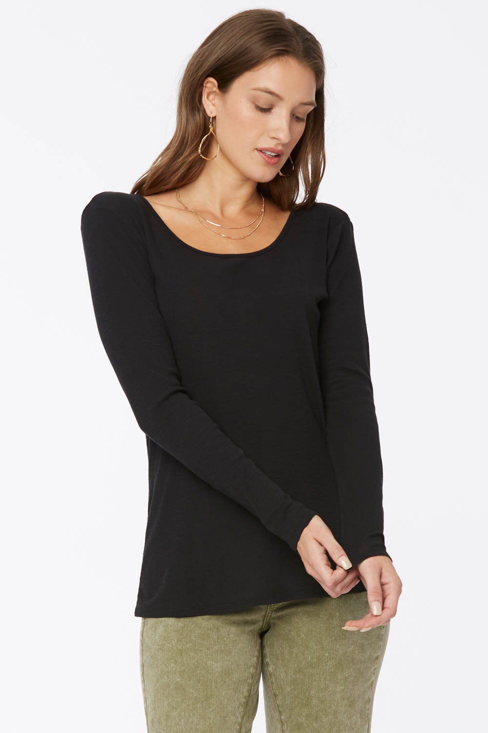 NYDJ Long Sleeved Ribbed Scoopneck Tee Forever Comfort™ Collection - Black