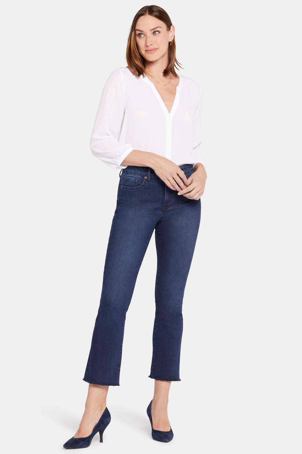 NYDJ Slim Bootcut Ankle Jeans With High Rise And Frayed Hems - Facade