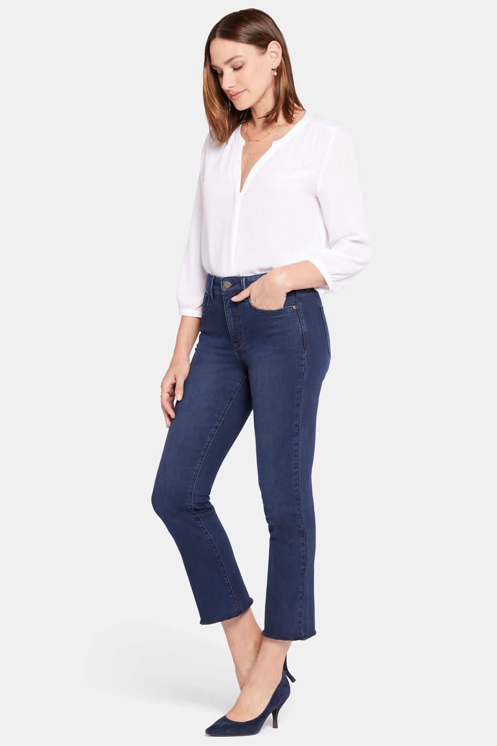 NYDJ Slim Bootcut Ankle Jeans With High Rise And Frayed Hems - Facade