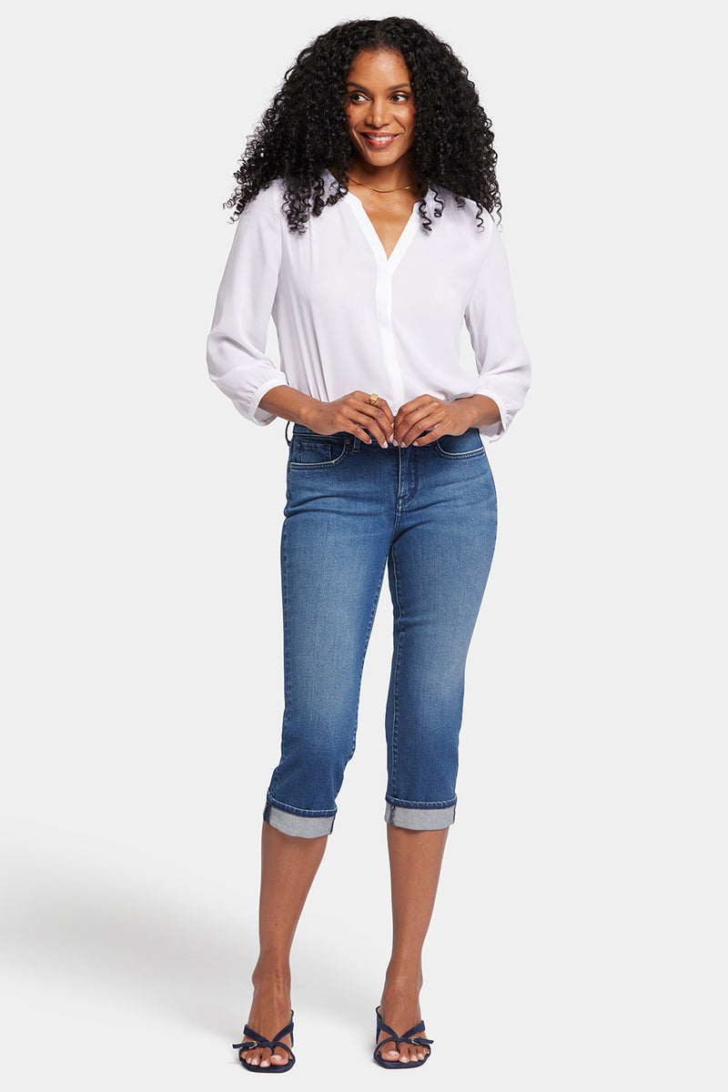Marilyn Straight Crop Jeans With Cuffs - Windfall Blue