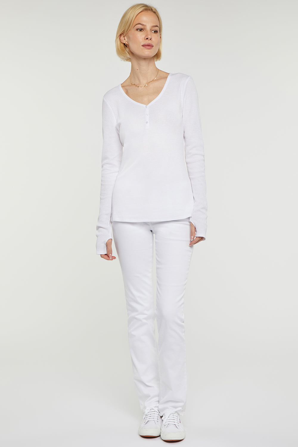 NYDJ Long Sleeved Henley Forever Comfort™ Collection - Optic White