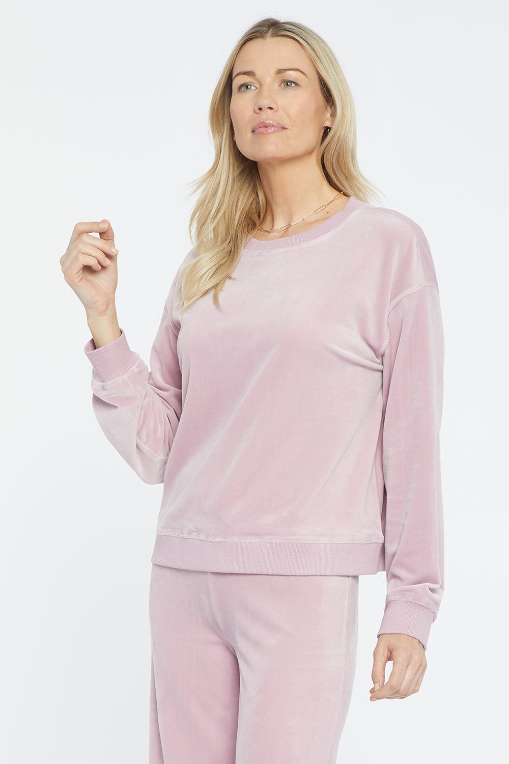 NYDJ Velour Basic Sweatshirt Forever Comfort™ Collection - Dawn Pink