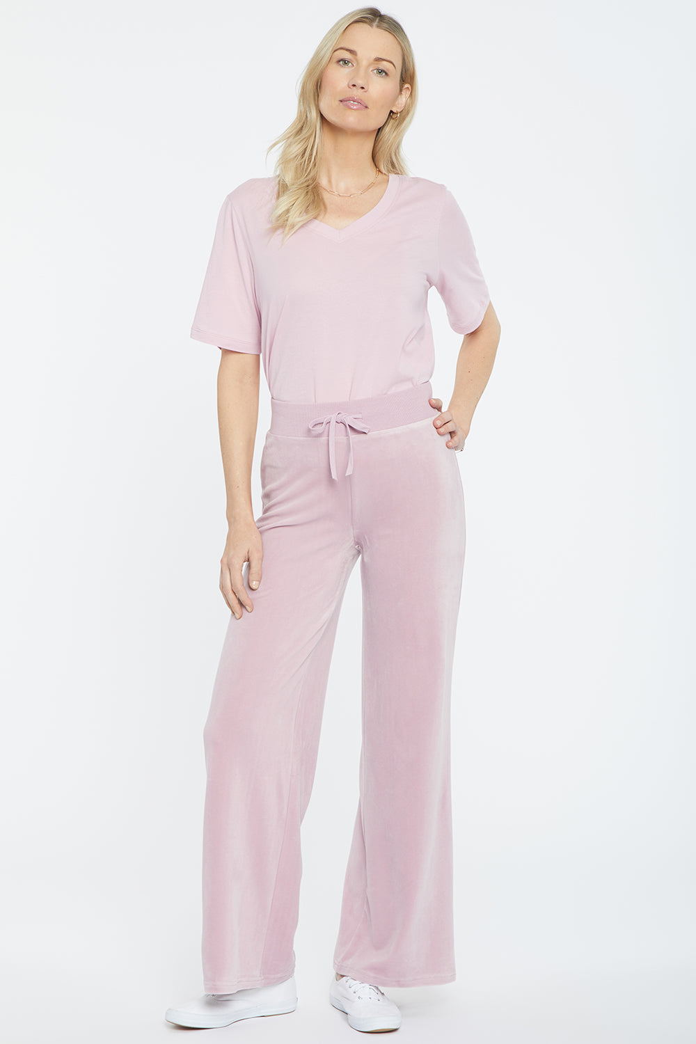 NYDJ Velour Drawstring Wide Leg Pants Forever Comfort™ Collection - Dawn Pink