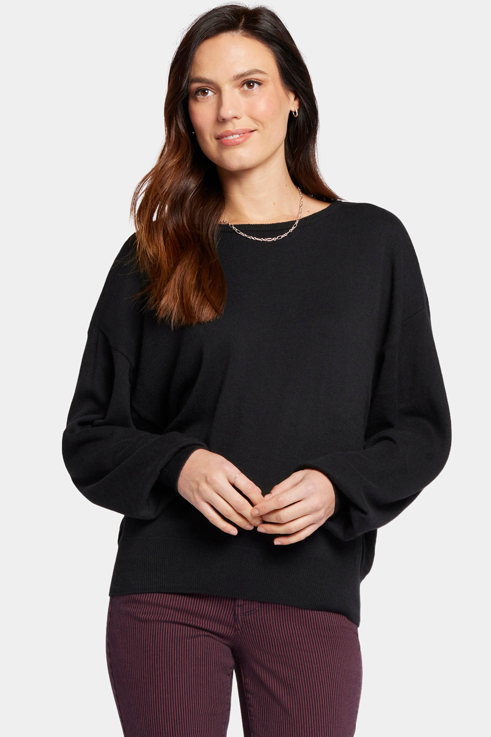 NYDJ Dolman Sleeved Boatneck Sweater With Cashmere - Black