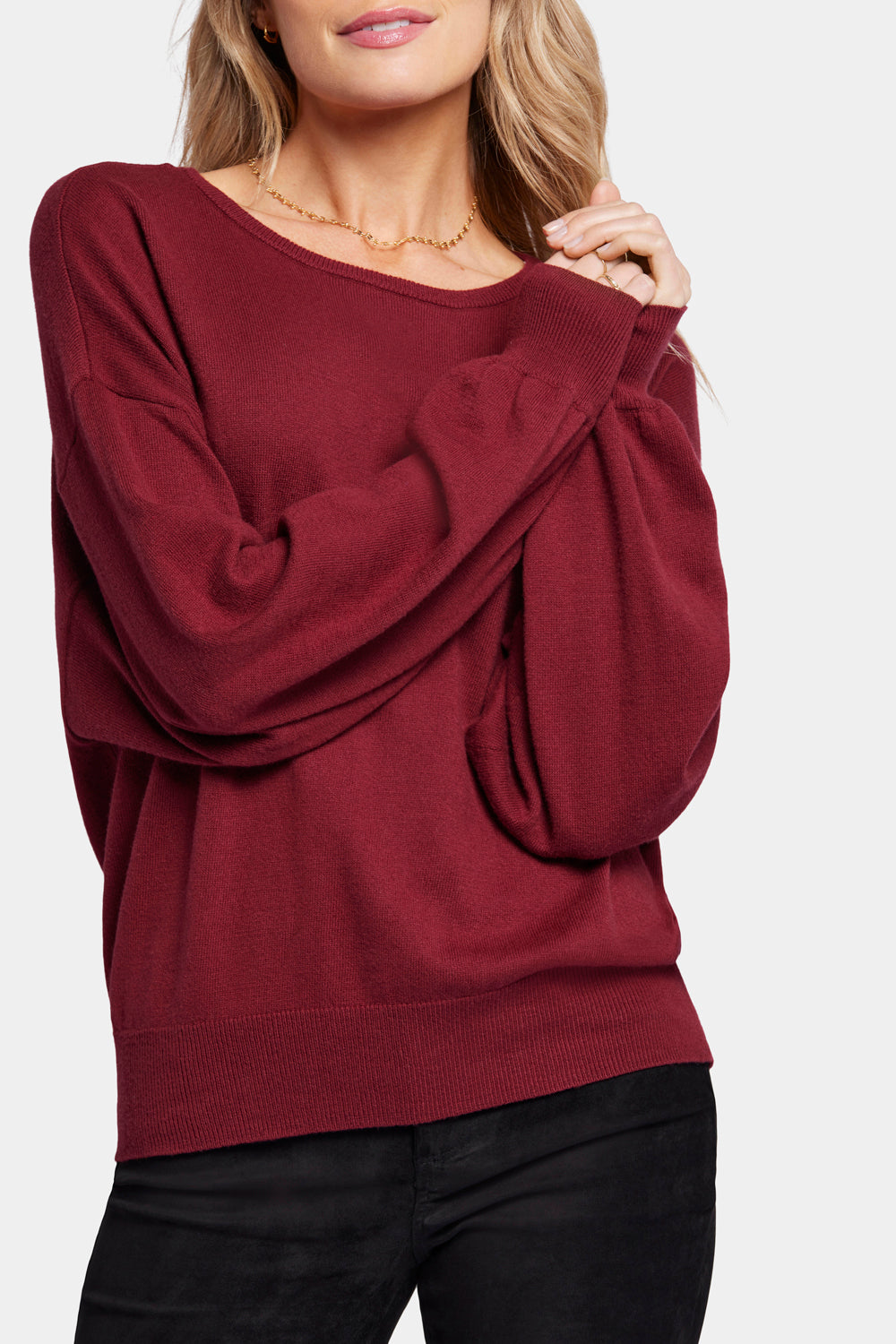 NYDJ Dolman Sleeved Boatneck Sweater With Cashmere - Cranberry Pie
