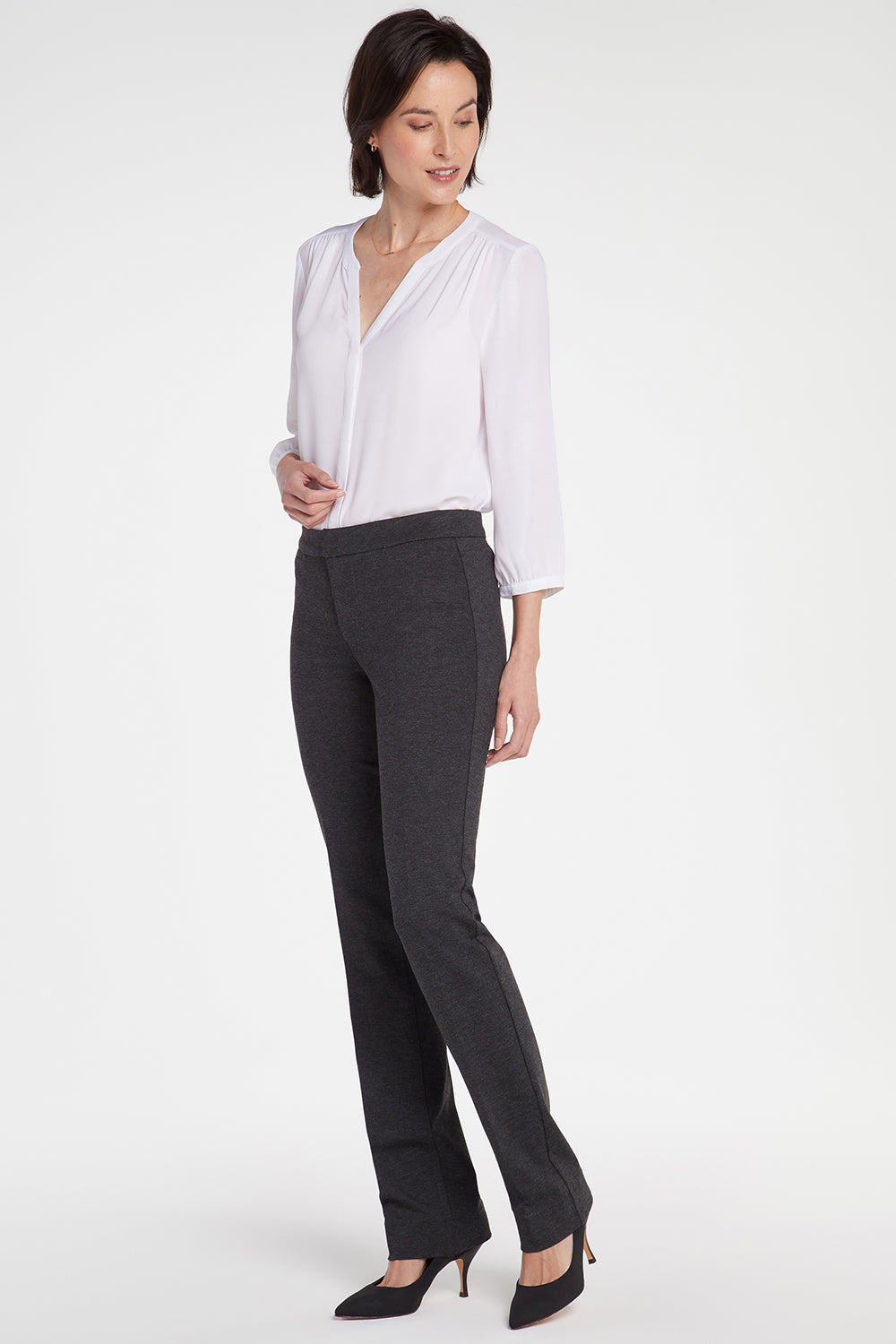Slim Trouser Pants In Petite In Ponte Knit - Charcoal Heathered Grey | NYDJ
