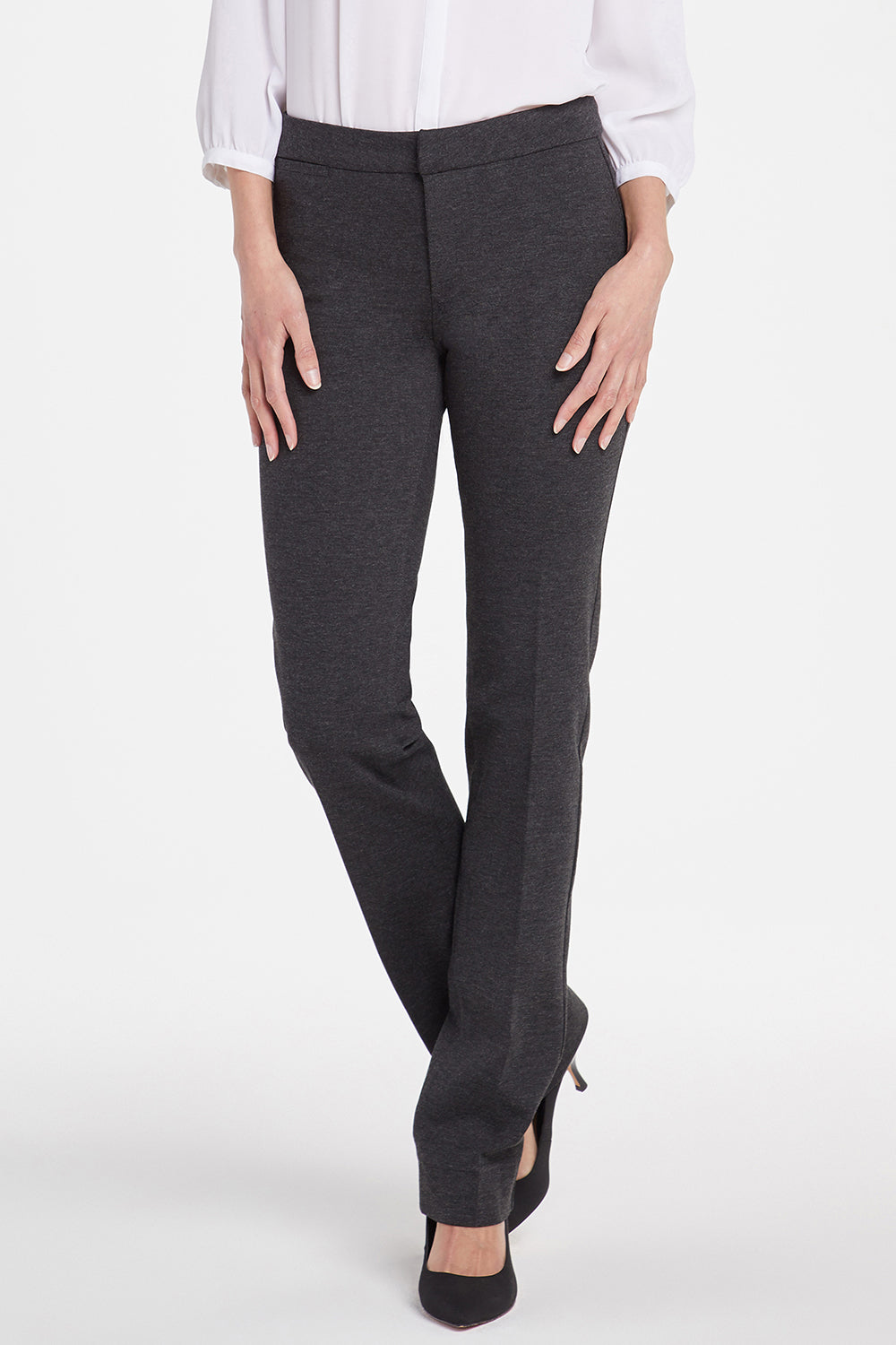 NYDJ Slim Trouser Pants In Petite In Ponte Knit - Charcoal Heathered