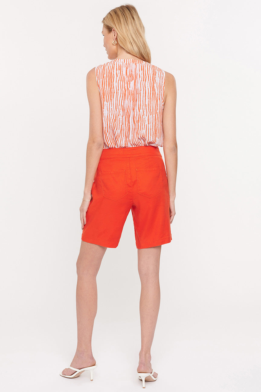 NYDJ Modern Bermuda Shorts In Petite In Stretch Linen - Orange Poppy