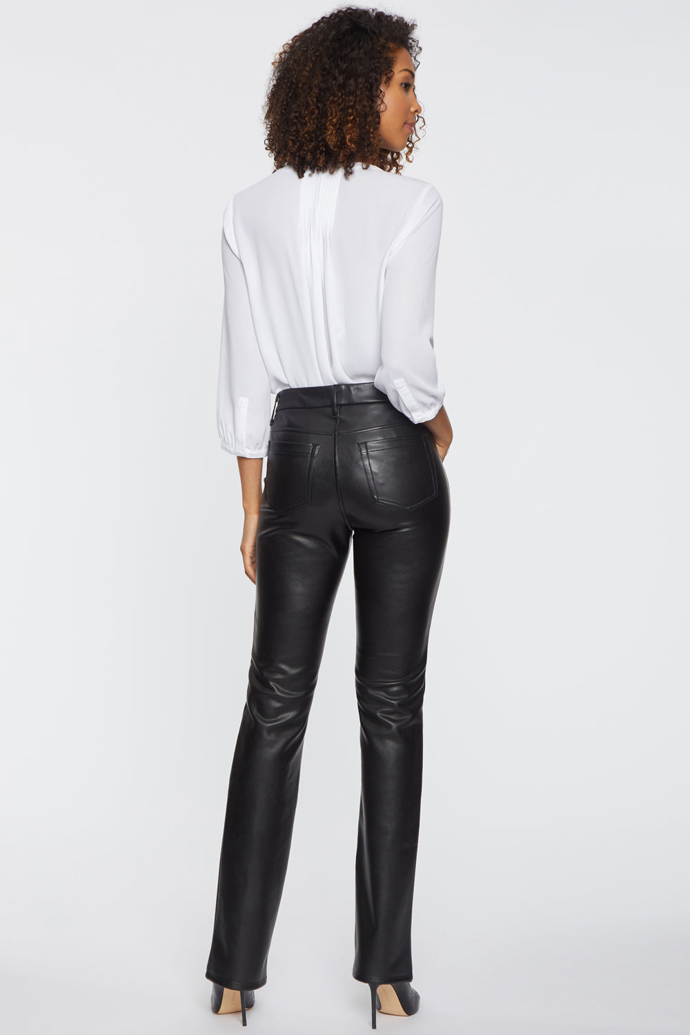 NYDJ Faux Leather Marilyn Straight Pants In Petite Sculpt-Her™ Collection - Black