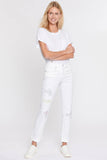 NYDJ Marilyn Straight Ankle Jeans In Petite In Cool Embrace® Denim With Multicolor Repair - Optic White