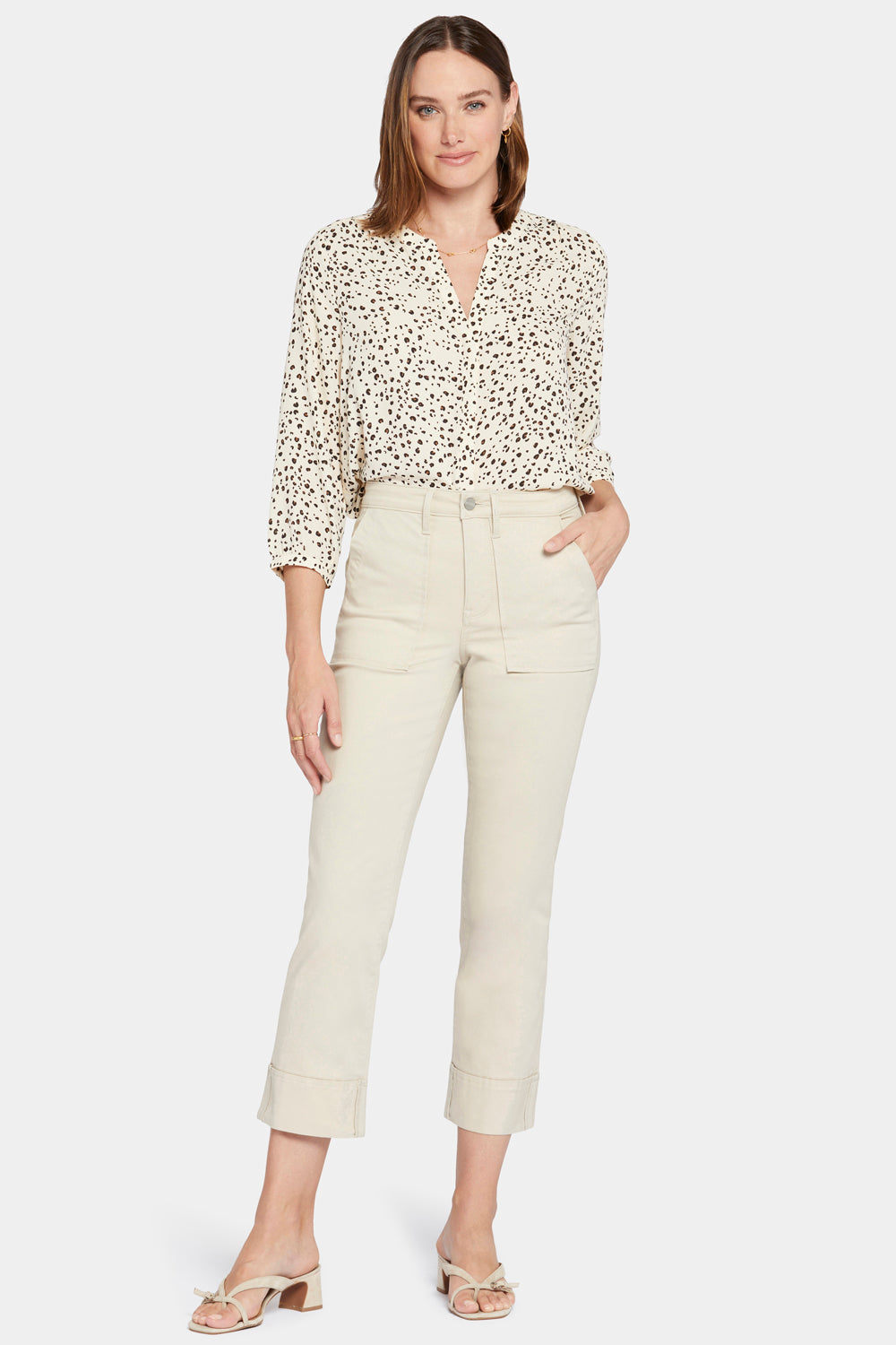 NYDJ Bailey Relaxed Straight Ankle Jeans In Petite With Utility Pockets And Cuffs - Feather