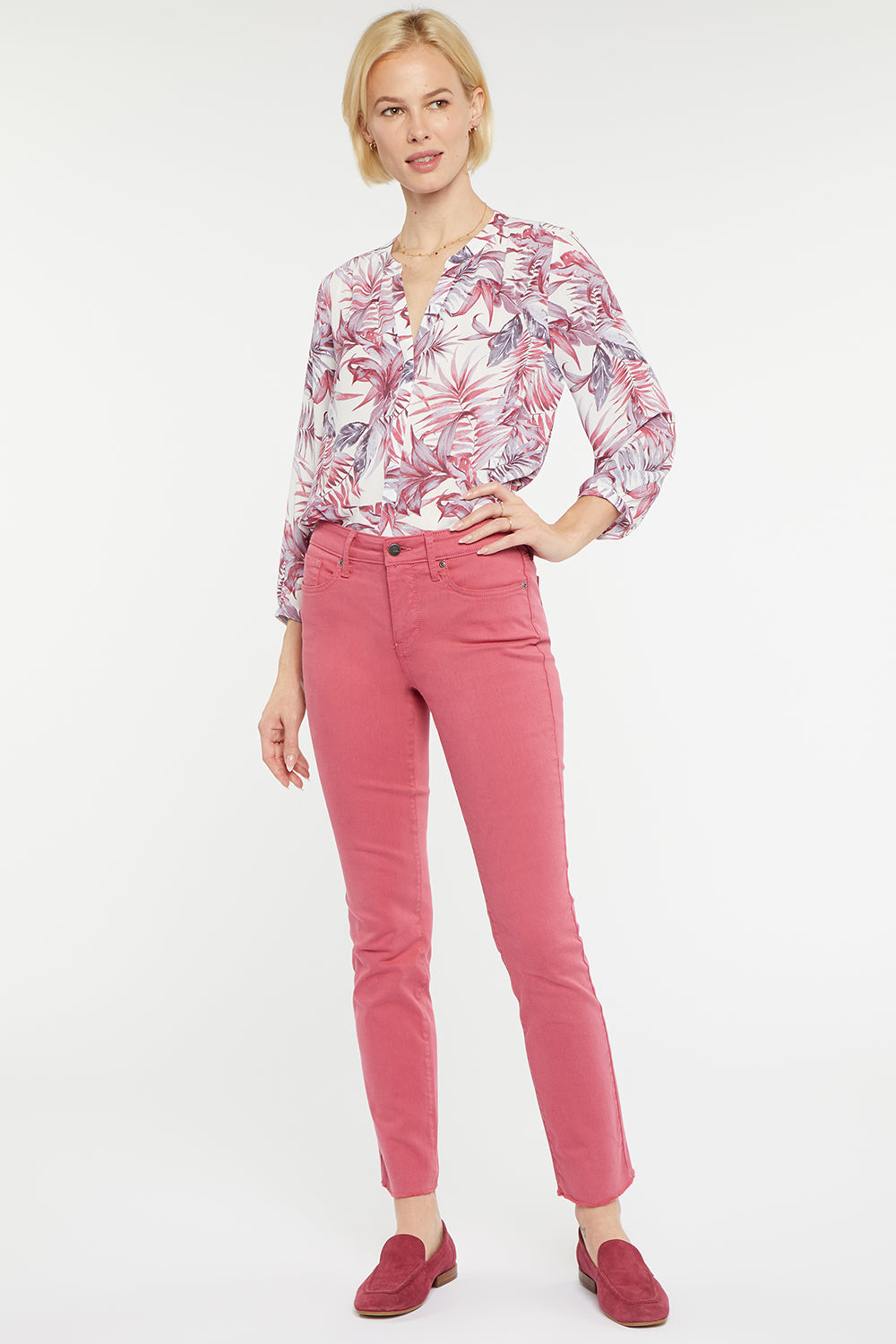 Sheri Slim Ankle Jeans In Petite With Frayed Hems - Slate Rose Pink | NYDJ