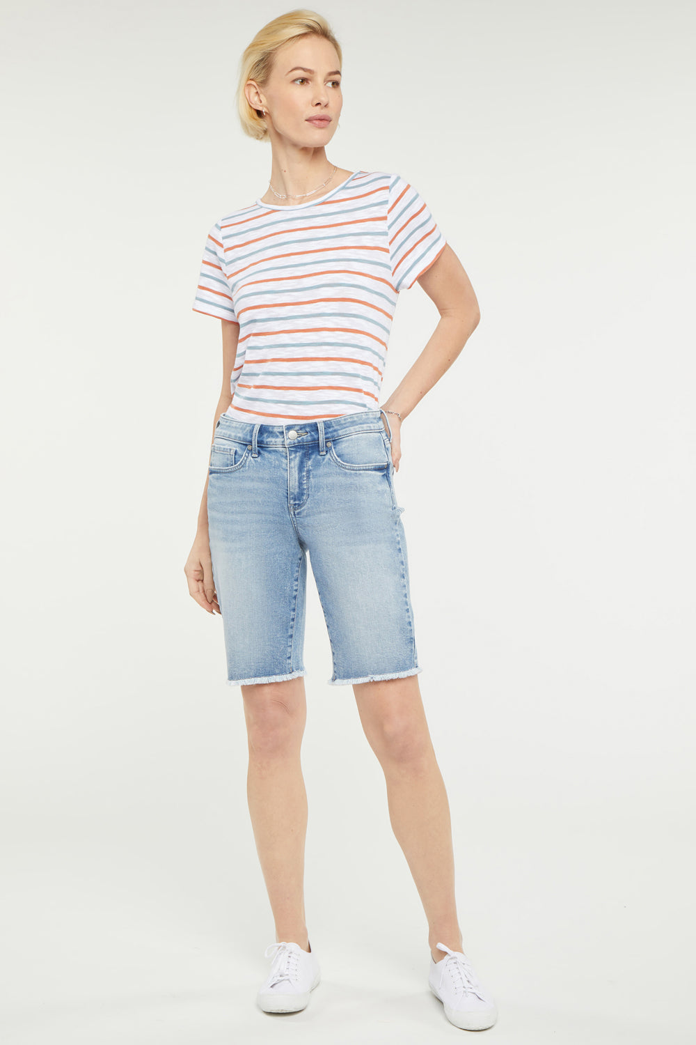 Boyfriend Denim Shorts In Petite With Frayed Hems - Quinta Blue | NYDJ