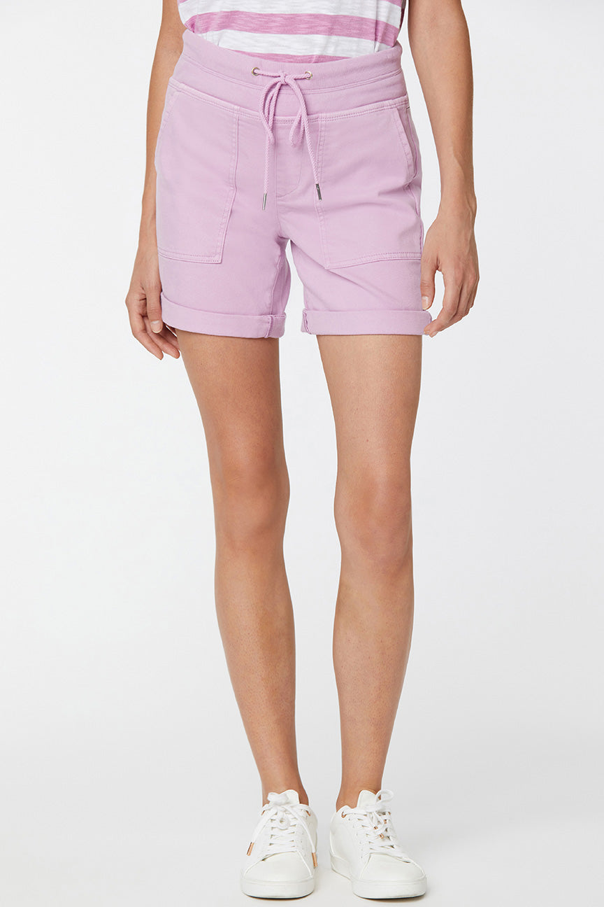 NYDJ Drawstring Cargo Shorts In Petite In Stretch Twill - Pink Lilac