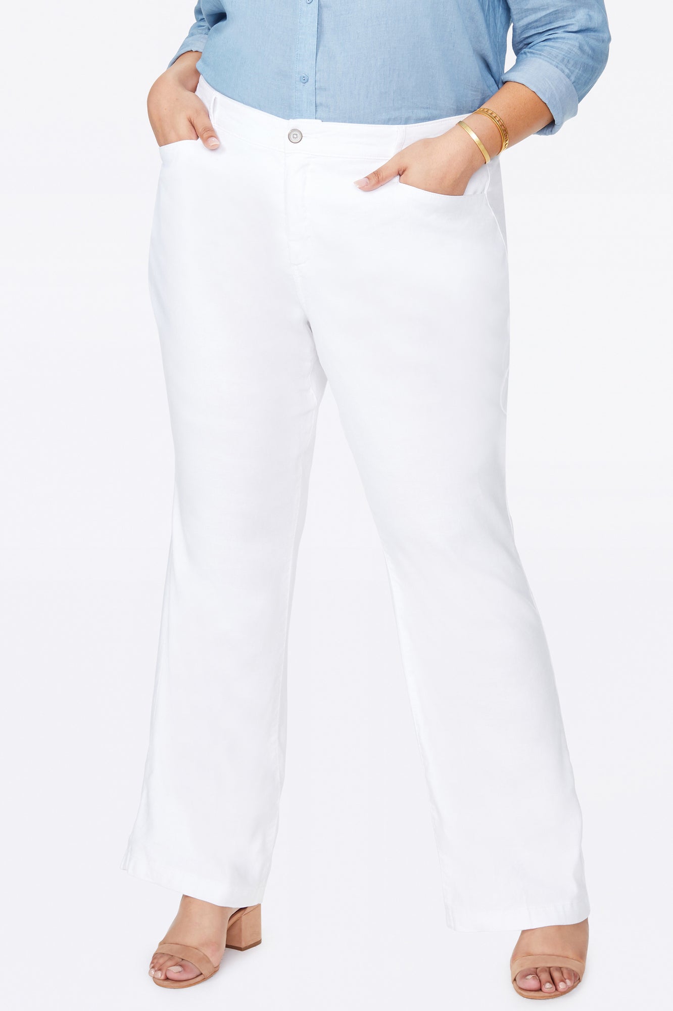 NYDJ Trouser Pants In Plus Size In Stretch Linen - Optic White