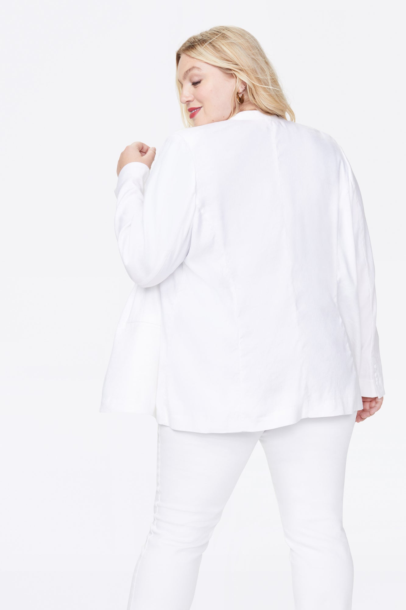 NYDJ Collarless Blazer Jacket In Plus Size In Stretch Linen - Optic White