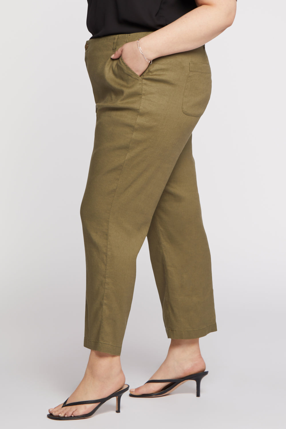 NYDJ Marilyn Straight Ankle Pants In Plus Size In Stretch Linen - Moss