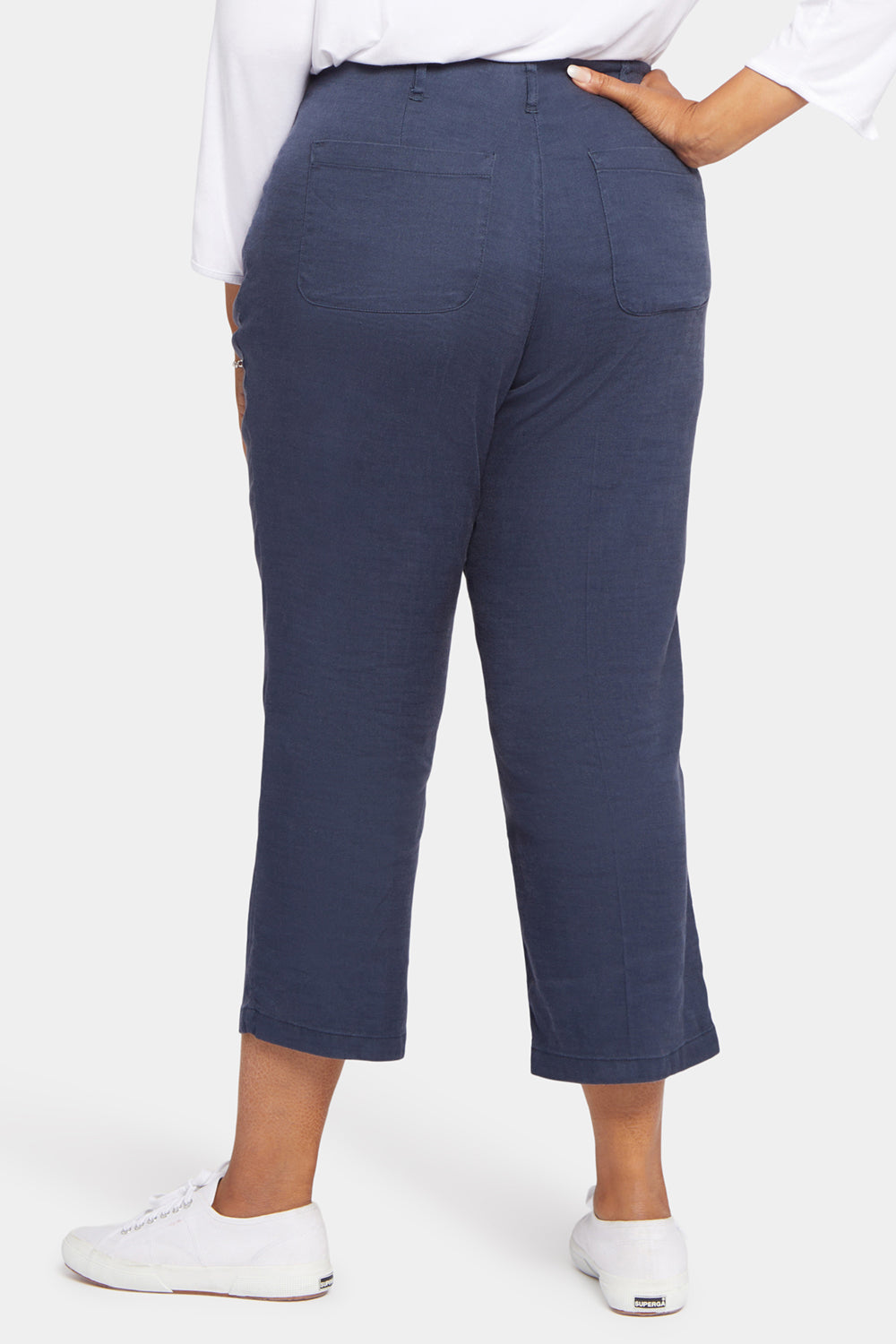 NYDJ Marilyn Straight Ankle Pants In Plus Size In Stretch Linen - Oxford Navy